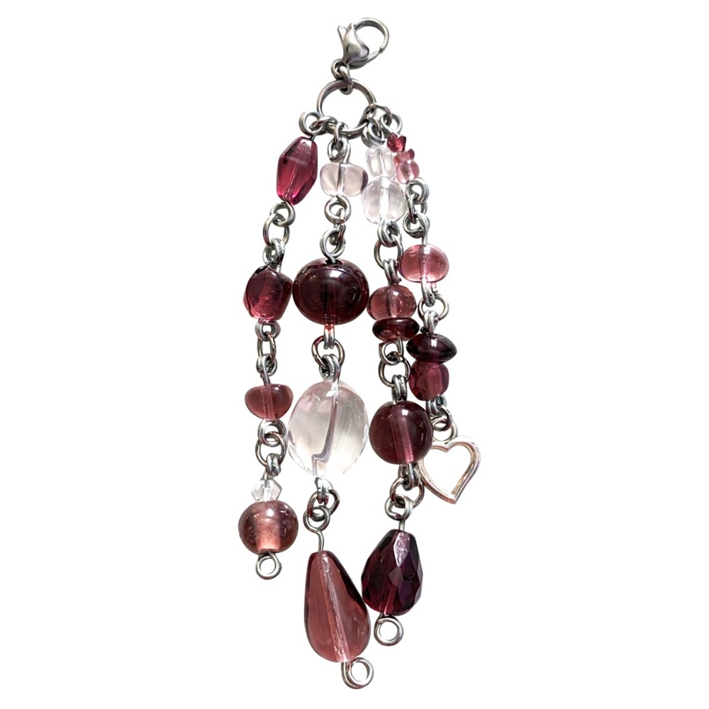 Purple Beaded Heart Charm | Keychain Bag Charm Zipper Pull Lip Balm Charm